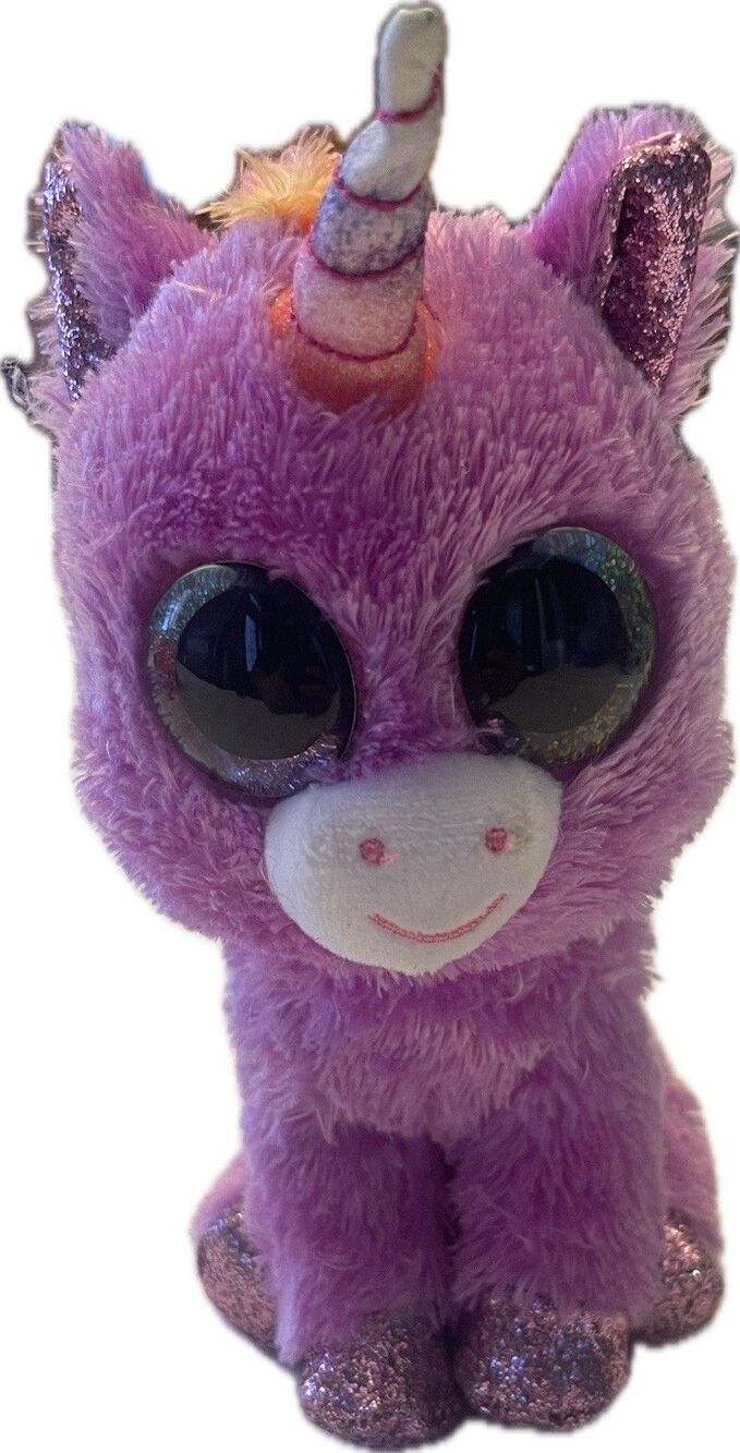 Ty Beanie Boos ROSETTE Purple Unicorn 6" Plush 2021 Pink Glitter Horn & Hooves